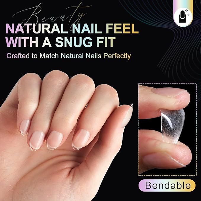 Extra Short Almond Nail Tips - 12 Sizes 240 PCS Pre-Shaped Clear Full Cover Etch Nail Tips Soft Gel Clear Full Cover Nails Tips Acrylic False Nails Press On Nails for Extensions DIY Salon