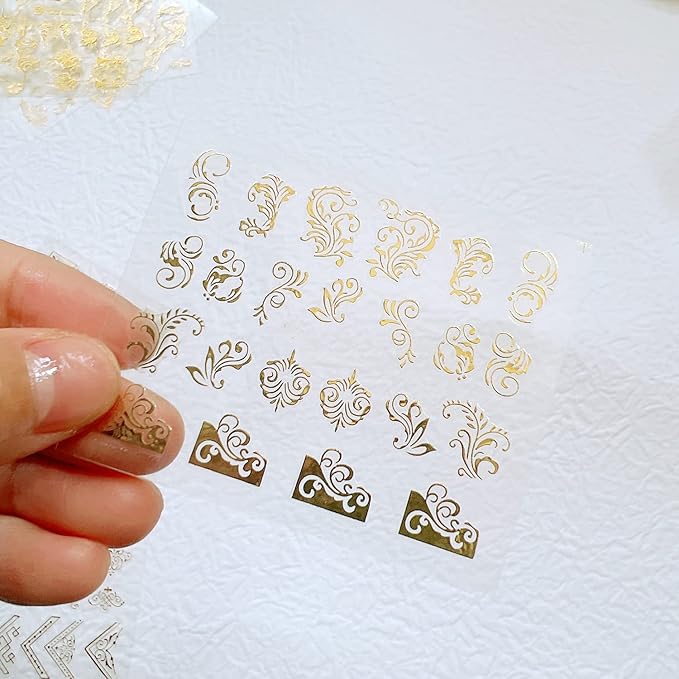 NAIL ANGEL 24Sheets Nail Art Adhesive Sticker Sheets Different Gold Color Luxury Shapes Sticker Nail Art Deco 10304 (10304)