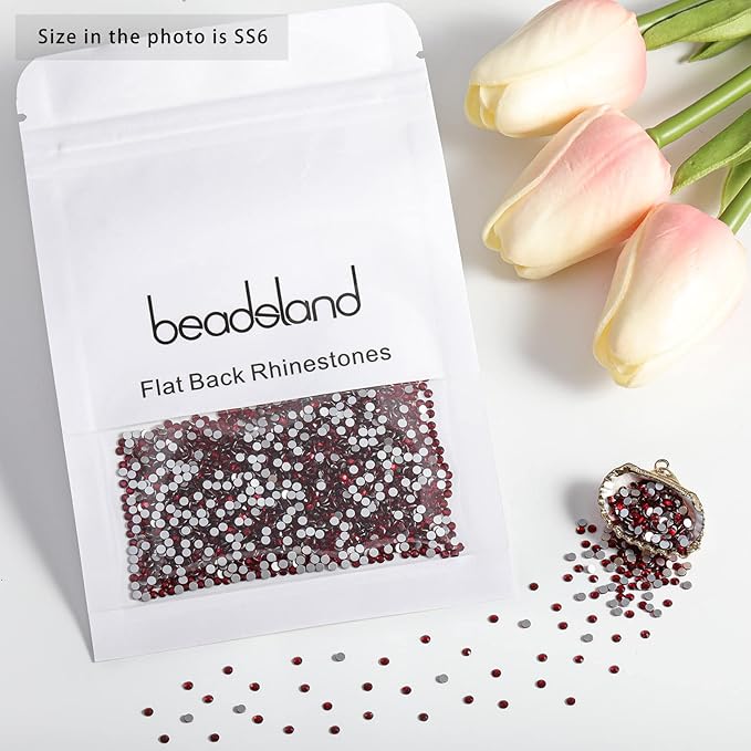 Beadsland 2880pcs Flat Back Crystal Rhinestones Round Gems for Nail Art and Craft Glue Fix,Dark Siam,SS6,1.9-2.1mm