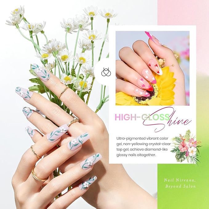 beetles Spring Gel Nail Polish Set - 36 Colors Pink White Nude Yellow Red Glitter Gel Polish with Base Matte&Glossy Top Soak off Uv Led Salon DIY Home Floral Rhapsody Easter Gifts for Women