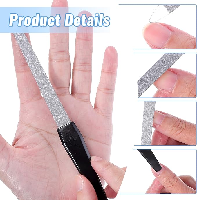 6 Pcs Metal Nail File for Natural Nails 6 Inch Fingernail Files Professional Manicure Tools Sword Shape Anti-Slip Handle for Women(Black)