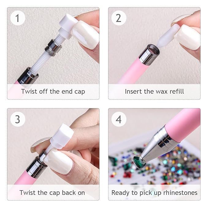 7PCS Rhinestone Picker Tool Kit, Refillable Wax Pencil with 2 Refills, Diamond Gem Picker Pen Applicator, Tweezers & Sorting Tray for Nail Art, Nail Charms & DIY Manicure Supplies