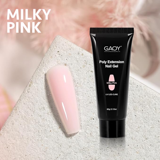 GAOY Poly Gel, 60g Nail Extension Gel, Milky Pink Builder Enhancement for Beginner & Professional Nail Art Salon DIY at Home