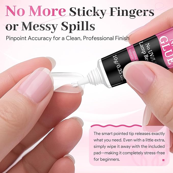 Strong Nail Glue for Press Ons 2Pcs*10g/0.35oz. Semi Solid Gel Adhesive No UV Lamp Needed 10s Quick Dry Acrylic Glue for Fake Nails Extensions Long Lasting Waterproof Bond for Manicure Home DIY