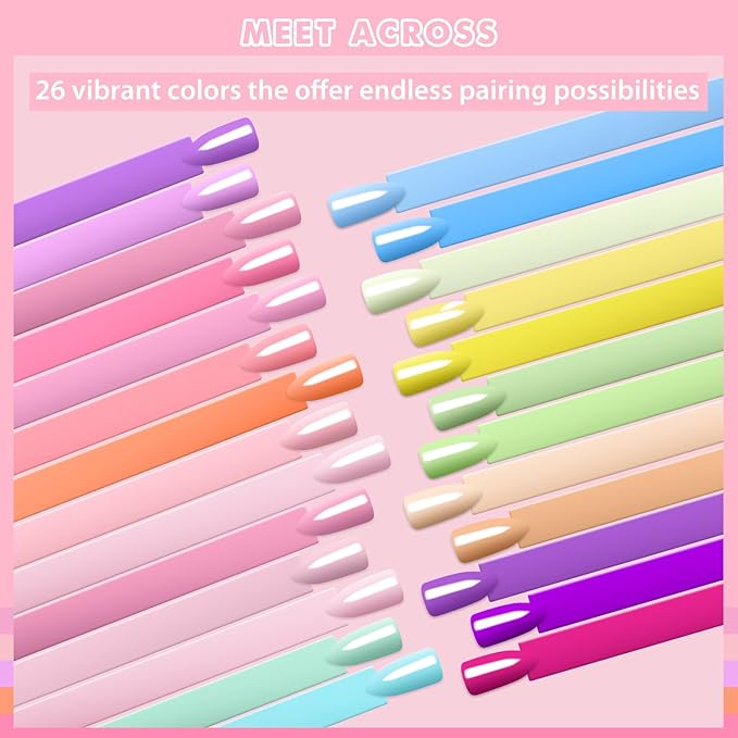 MEET ACROSS Nude Gel Nail Polish Set 26 Colors Gel Polish Pastel Green Sky Blue Lilac Purple Nail Polish DIY Manicure Gifts for Women 30Pcs*7ml