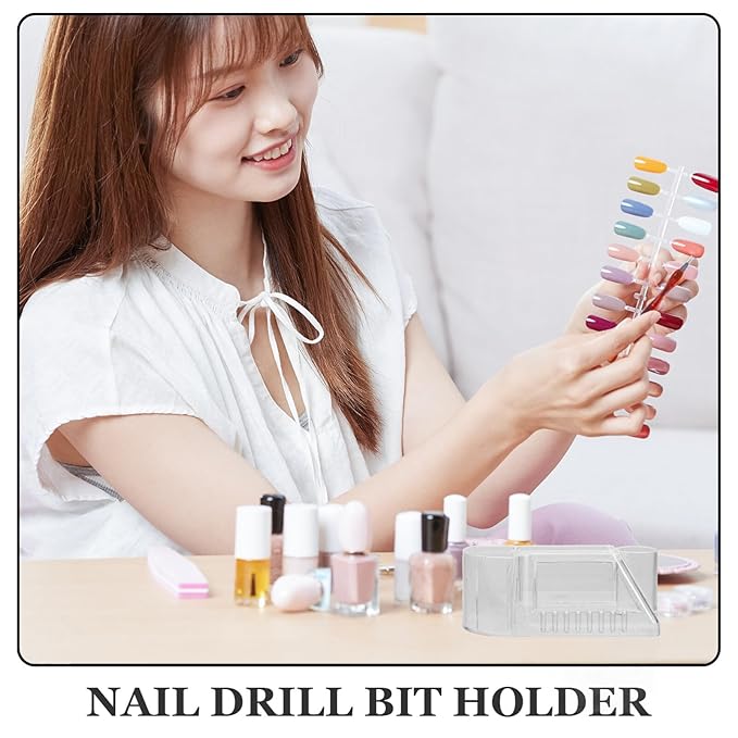Nail Drill Holder, Mini Nail Drill Machine Storage Box Nail Art Polishing Grinding Drill Bit Holder Display Storage Box Nail Drill Grinding Bit Case Organizer