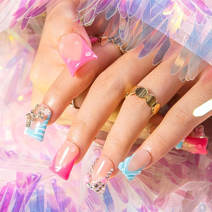 LOVFUL Press on Duck Nails Short | Handmade Acrylic French Tip False Nails Press ons | Duck Short 0.8 in | H581-M