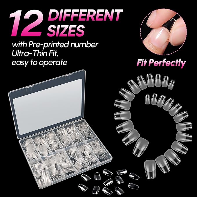 AIMEILI Short Square Fake Nails 504pcs Press on Nails Pre-shape Half Matte Nails Tips for Full Cover Acrylic French False Nails Nail Extension DIY 12 Sizes
