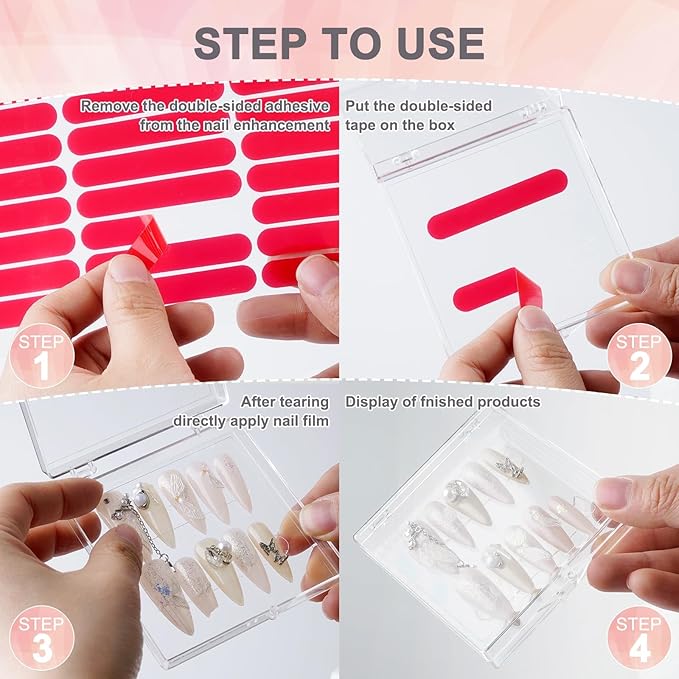 CloudTrip 15 Pcs Large (8 x 8cm) Press On Nail Packaging Storage Box and 60pcs Adhesive Tabs - Acrylic Organizer Case for Artificial Nail Business Supplies (Clear 15 Pack)