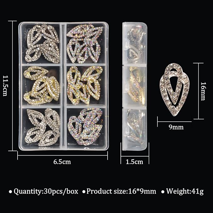 30Pcs Drop Shaped Nail Charms 3D Drop-shaped Nail Rhinestones Glitter Nail Gem Gold Sliver AB Nail Art Charms for Girl Women DIY Nail Art Craft Decoration