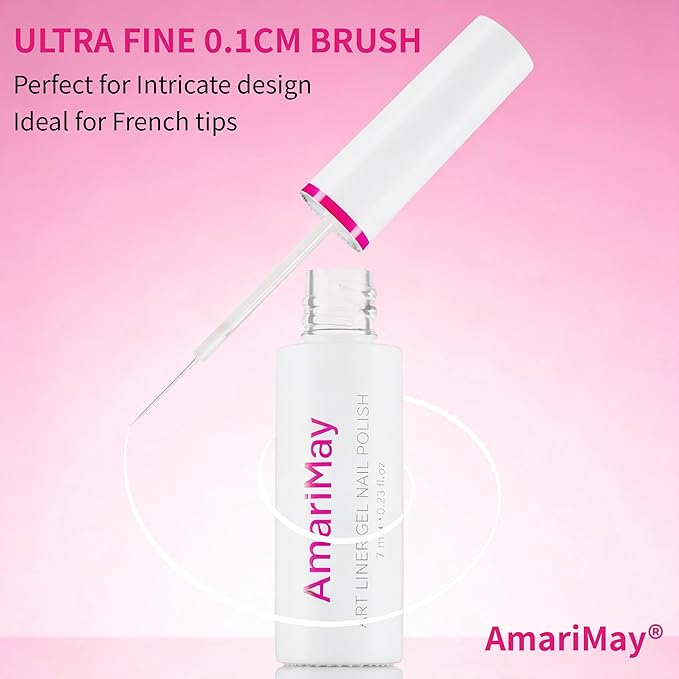 Nail Polish White Gel Art Liner, 7ml Classic Colors Nail Paint Design with Thin Brush, for DIY French Manicure at Home, UV/LED Cure Needed.