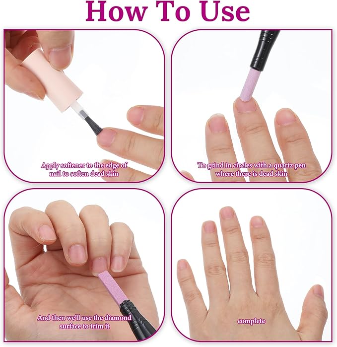 Round Nail File, 6pcs Cuticle File Double-Headed Dead Skin Removal Pen for Acrylic Nails, Reusable Manicure Pedicure Tool with Nail Polish Buffer Skin Repair Tips