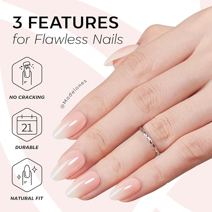 Modelones Pink Ombre Press on Nails Almond, Spring Chrome Short Fake Nails, Nail Kit with Nail Glue Adhesive Tabs Mini Nail File, Nails Press Ons 32Pcs16 Sizes, Women Girl Gift