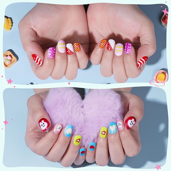 Teenitor 216pcs Press on Nails for Kids Girls Fake Nails, 9 Styles of Mini Nails for Girls Fake Nails for Kids, Christmas Press on Nails for Girls 10-12, Stick on Nails for Kids Little Girl