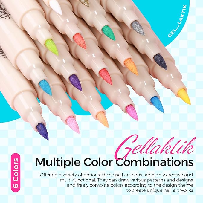 6 Colors Nail Art Pens, 3D Nail Polish Pens Set 0.7mm Quick-Drying Acrylic Paint Markers Dotting Liner Drawing Pens for Nail Design, DIY Home Salon Manicure Tools Halloween Beginners Gifts