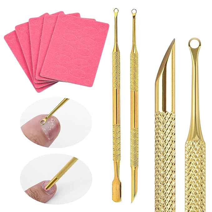JERCLITY 2 Pieces Gold Double-Ended Stainless Steel Cuticle Pusher Cuticle Remover With 150 Grit Sandpaper Sheets Nail Prep Tools Russian Manicure Kit Nail Cuticle Pusher for Women