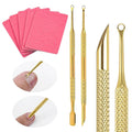 JERCLITY 2 Pieces Gold Double-Ended Stainless Steel Cuticle Pusher Cuticle Remover With 150 Grit Sandpaper Sheets Nail Prep Tools Russian Manicure Kit Nail Cuticle Pusher for Women