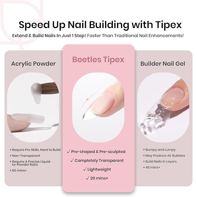 Beetles Tipex Instant Apex Nail Tips, Medium Oval Almond Acrylic Nails 192 Pcs Pre-Building Pre-Etched Thicker Gel Nail Tips - 16 Sizes Strong Full Cover False Nail