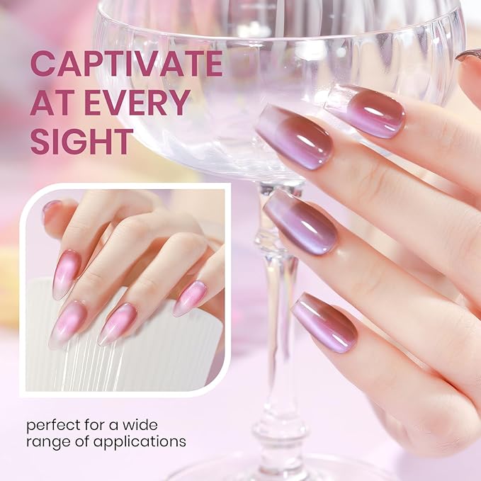 Cat Eye Gel Nail Polish Set, 12 Colors Magnetic Nail Polish Gel Cateye Gels with Magnet, High Glossy, UV Lamp Cure, Vegan, Non Toxic, Long Lasting, 0.24fl oz