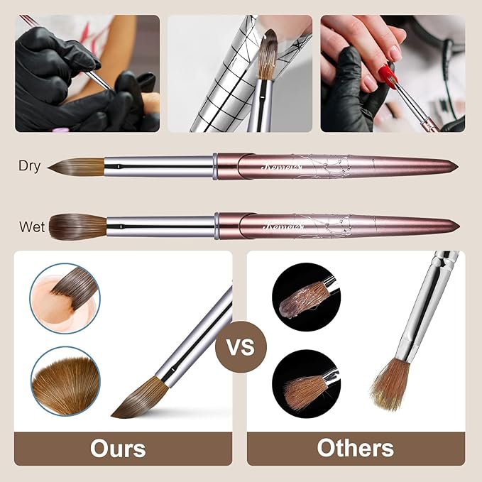 Acrylic Nail Brush Size 6,KEMEISI 100% Pure Kolinsky Nail Art Brushes Sturdy Handle Oval Shaped Acrylic Powder Nail Design Tools for Professional Manicure DIY Home Salon (Brown Gradient)