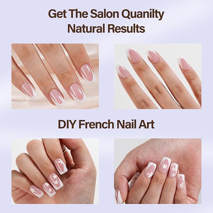 Misssix XBASICTIPS Deep French Gel Nail Tips, 150Pcs Soft Gel French Tip Press on Nails, Short Square Pre-shaped False Nails, No Need to File Fake Nails for Nail Art DIY