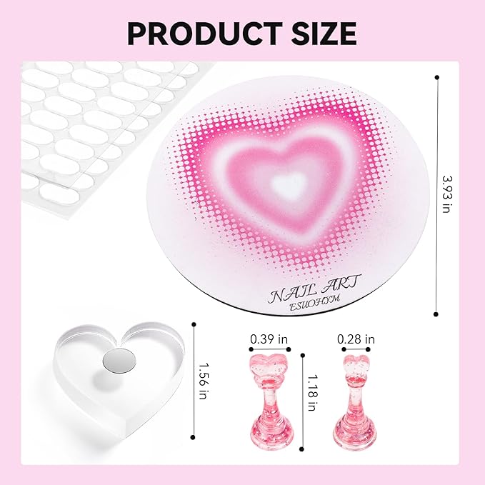 Nail Stands for Press On Nails Painting Display Practice, Powerful Magnetic Nail Tip Holders for Diy Design, Heart Nail Art Stand with 200 PCS Double-Sided Tapes Home Salon Use