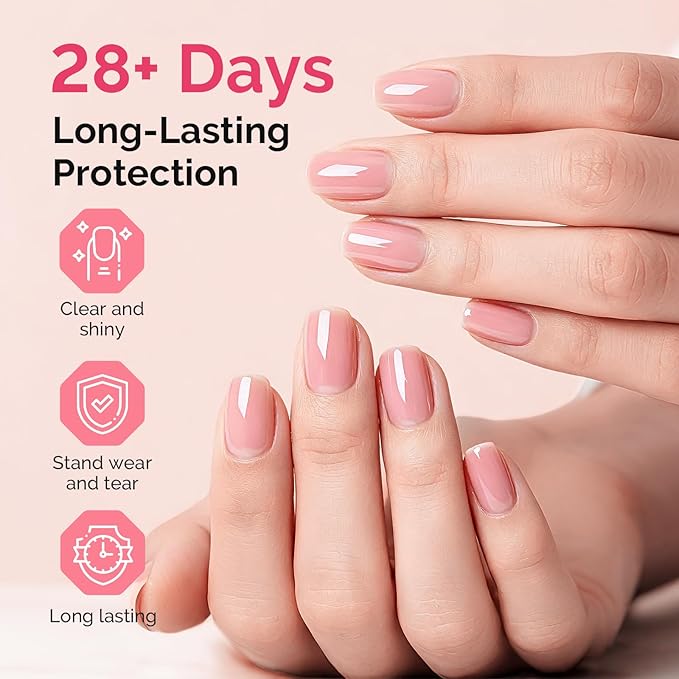 MelodySusie Top Coat Base Coat Nail Dehydrator and Primer Set Long Lasting Shine Nail Polish Art Design Manicure Kit Perfect Gifts for Women Girls 4 Pcs 15ml Clear