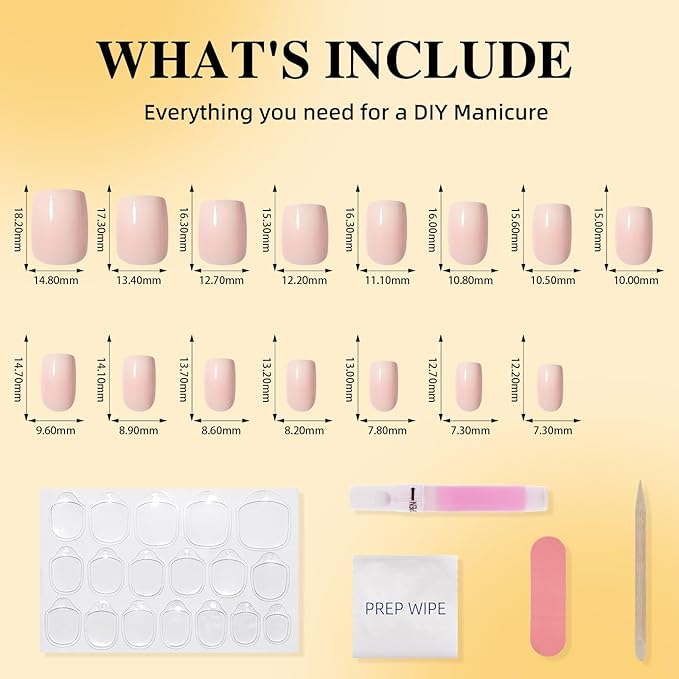 Press On Nails - Short Square Light Pink Press on Nails Glossy Finish Nails Press Ons for Women DIY Fake Nails Kit with Glue, Reusable Glue on Nails Short in 15 Sizes - 30pcs, Blush Milk