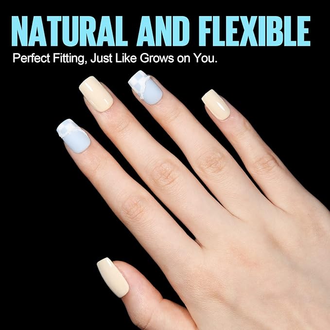 TOMICCA Short Coffin Nail Tips, 450Pcs Soft Pre Shaped Gel Fake Nails, 15 Sizes Full Cover Double-sided Matte Press on Flase Nail Tips for Home DIY Nail Art Women Girls