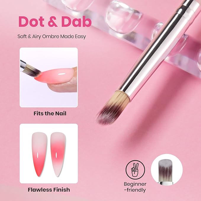 Beetles Blooming Gel and Nail Art Brushes Set - Ombre Nail Brush Gradient Stipple Clean Up Fingernail Art Pens and Silicone Dotting Tool for Gel Polish Blush Marble Chrome DIY Manicure Designs