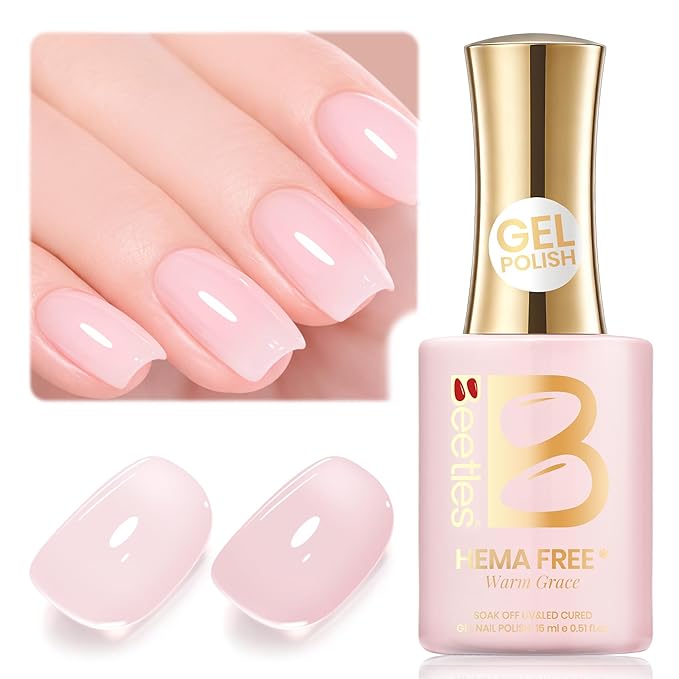 Beetles Warm Grace Nude Pink Gel Nail Polish - 15ML Neutral Jelly Nude Nail Polish Base Color Nail Concealer Sheer Translucent Effect Soak Off UV LED French Nail Art Salon DIY Manicure Gift for Women