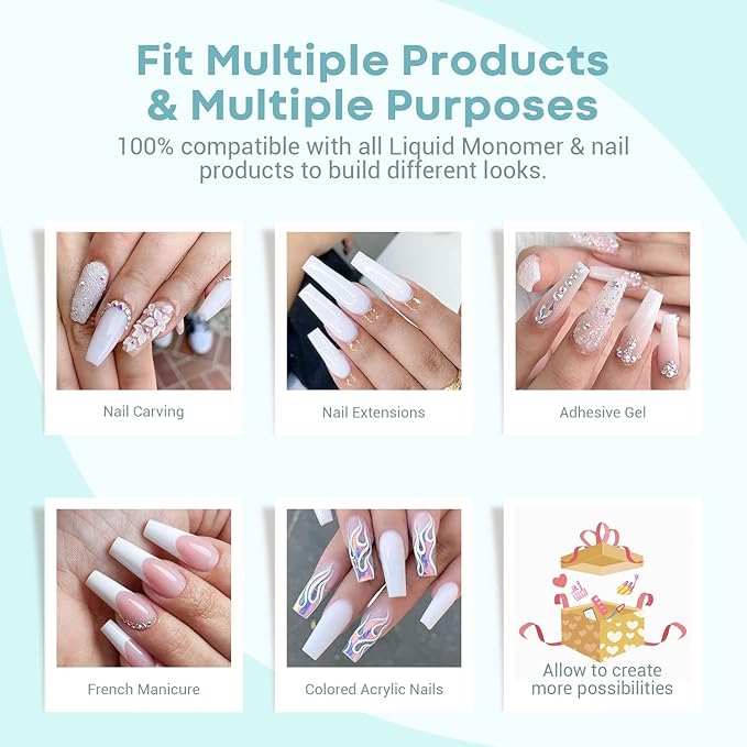 MODELONES 4.23oz White Nail Acrylic Powder Professional Big Capacity Nail Art Powder for Nail Extension