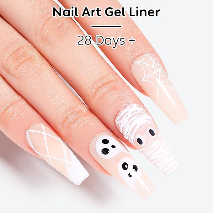 AIMEILI Gel Polish Nail Art Liner, Hema Free, Cruelty Free, Vegan, White Nail Paint Design Build in Thin Brush for Swirl French Tips Manicure DIY