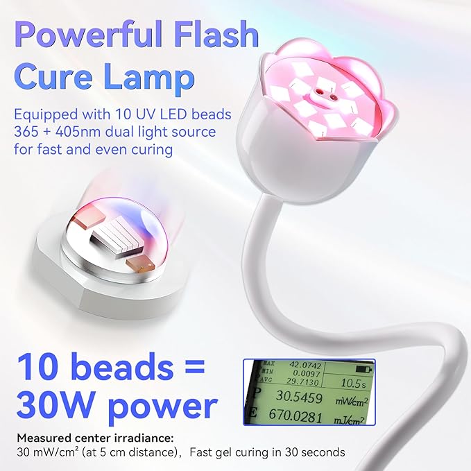 Makartt UV Nail Lamp: Mini UV Light for Gel Nails Polish Luminoza 30mW/cm² Rechargeable LED Nail Light Nail Dryer with 4 Timers & Auto Sensor, Fast Curing Goosenecks Lamp for Home DIY Manicure