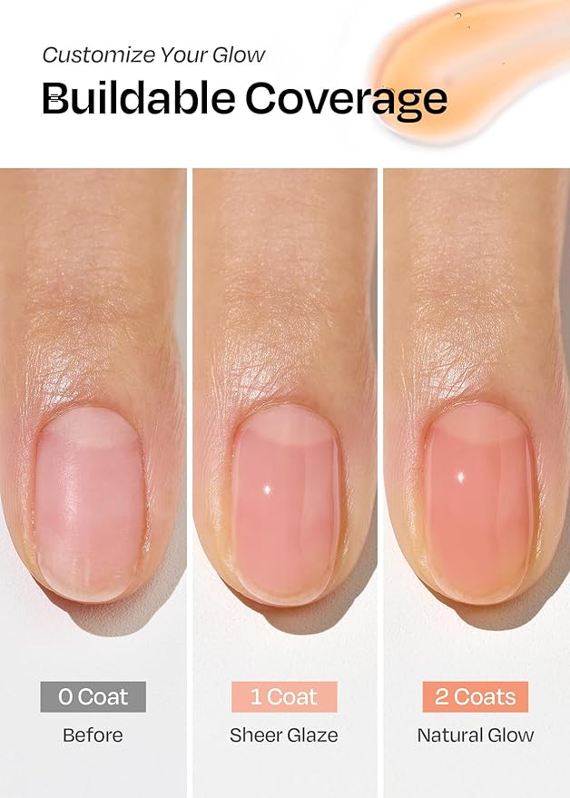 ohora Natural Glow Water Syrup Nail Strengthener (Apricot) - Tinted Nail Hardener for Brittle, Damaged Nails, Quick-Dry Glossy Finish, Nail Repair & Growth, 15 mL