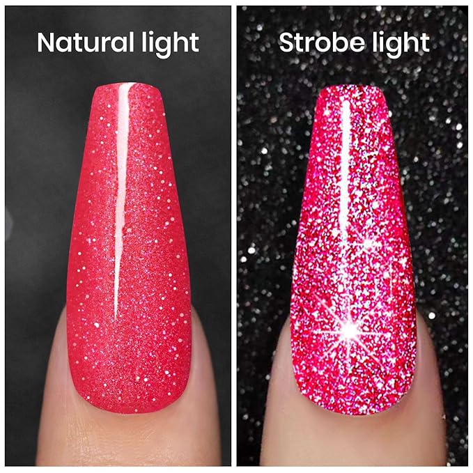 Diamond Gel Nail Polish, Neon Hot Pink Nailpolish, Reflective Shiny Gel Polish, Spring Summer Gelpolish Colors for DIY Nail Art Design UV LED Cure Required RAR90