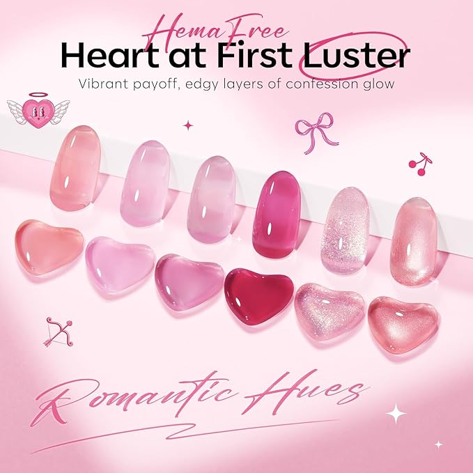 modelones Pink Gel Polish Set, Hema Free Light Pink Cat Eye Gel Polish Jelly Glitter Nude Hot Pink Pastel Nail Polish 6 Colors 2026 Spring Easter LED Nail Art DIY Gift with Magnet&Love-heart Stickers