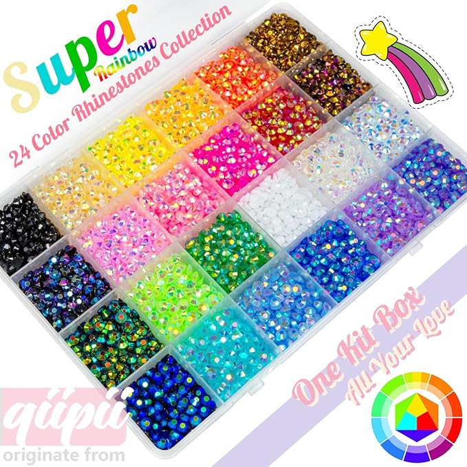 24 Color 5mm Jelly Resin Rhinestones w B7000 Jewelry Glue for Bedazzling Flatback Stones Bedazzler Kit Colorful AB Gems Diamonds Charms for Nails Eyes Face Makeup Crafting Tumblers DIY Crafts