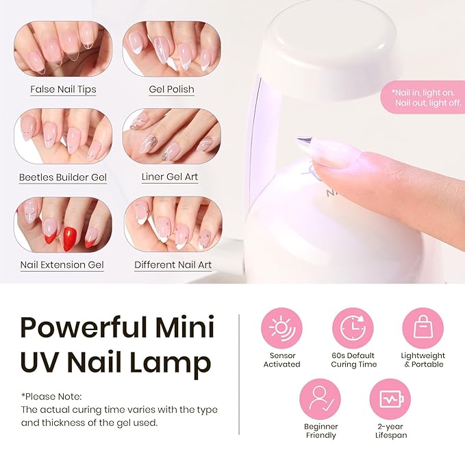 Beetles Tipex Nail Tips Kit Almond Short, 224Pcs 16 Sizes,Pre-building Pre-Etched Strong Thicker Acrylic Tips with Mini U V Lamp Tipex Nail Glue