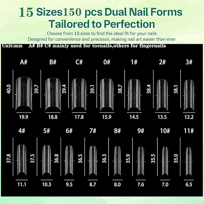 Straight Polygel Nail Forms for Toes, 150PCS Reusable Dual Forms for Poly Extension, Full Cover Molds for Acrylic Toenails Pedicure, Tonenails Builder Gel Forms DIY Nail Art at Home