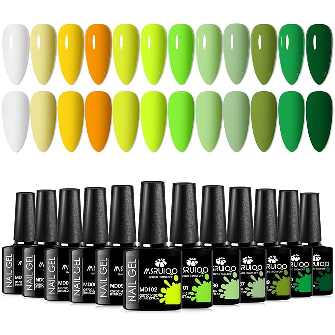12Pcs Gel Nail Polish Set Nude Gel Polish Kit Orange White Grass Green Lime Greener Nail Polish Kit for Women Girls