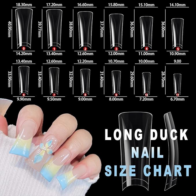 504Pcs Clear Duck Nail Tips Half Cover XXL Long Duck Nails Tips Press On - 12 Sizes Acrylic Gel DIY Nail Extensions for Salon-Worthy Duck Shaped Manicures & Nail Art with Box
