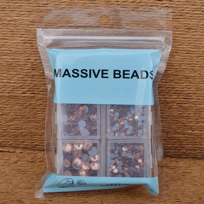 4000Pcs Mixed Size Hot Fix Round Crystals Gems Glass Stones Hotfix Flat Back Rhinestones (Champagne)