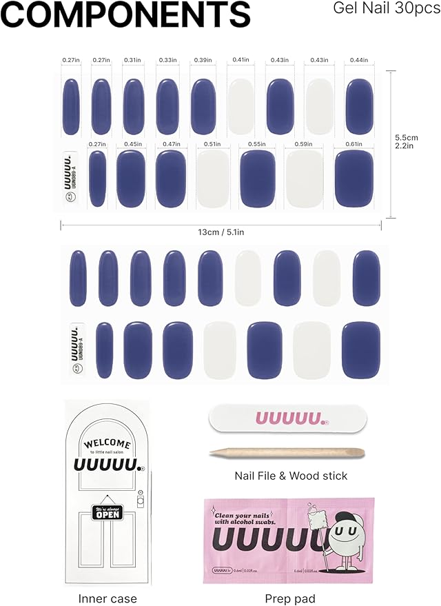 UUUUUU Semi Cured Gel Nail Strips | Salon-Quality | UV Free Gel Nail Wraps for Women | Easy Peel&Stick | Long-Lasting up to 14 Days | 28 Strips Set+File & Wipes | Gift-Ready (UGN089-Midnight)