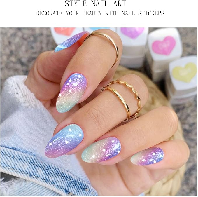JMEOWIO Gel Nail Stickers Rainbow Glitter Semi Cured Gel Nail Strips Wraps UV/LED Nails Art Design Decoration Accessories