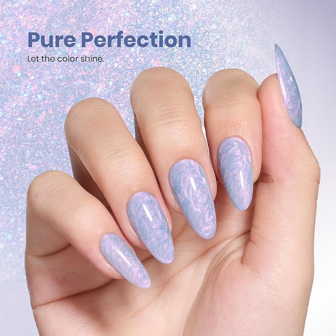 Beetles Pearl Gel Nail Polish - 15ml Stay Shining Lavender Nebula Gel Polish Blue Shimmer Purple Sparkle Thread Effect Nail Art Uv Led Home Salon Long-Lasting Soak-Off Nail Gel Gift for Women