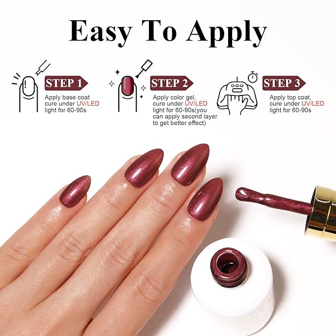 Imtiti Pearl Gel Nail Polish,0.5 Fl Oz Copper Red Glitter Drawing Gel Polish Shell Thread Shimmer Mermaid Nail Gel Polish Soak Off UV LED for Home DIY Nail Art Manicure Salon