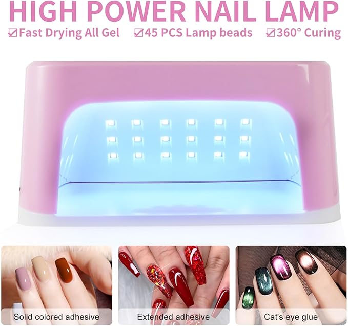 LIMEGIRL UV LED Nail Lamp Kit for Gel Polish Professional Fast Curing Pink Dryer Light Set with Protection Gloves Nail Art Cure Machine for Manicure Pedicure at Home and Salon