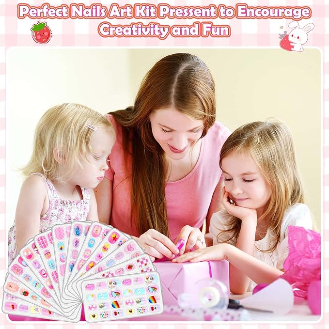 288 Pieces Kids Nails Press ons for Girls, Acejoz Fake Nail Set Pre Glue Stick on Short Nails for Children Little Girls 8-12 Year Nail Art Decoration