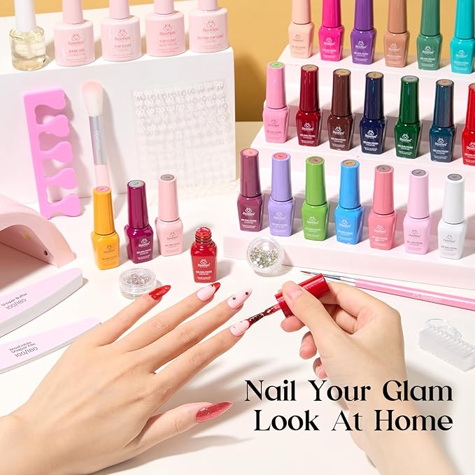 Beetles Gel Nail Polish Kit with U V Light - 25 Colors Valentines Gel Polish Set 51 Pcs Imprints of Time Nail Kit One Color One Bottle with Top &Base Coat Beauty Must Have DIY Salon Gifts for Women